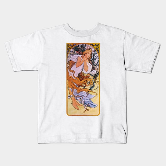 Alphonse Mucha - Spring Kids T-Shirt by kaliyuga